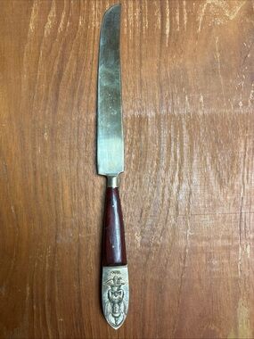 Vintage Siam Thailand Knife 12 in Spreader Silverware Brass Wood Handle Flatware